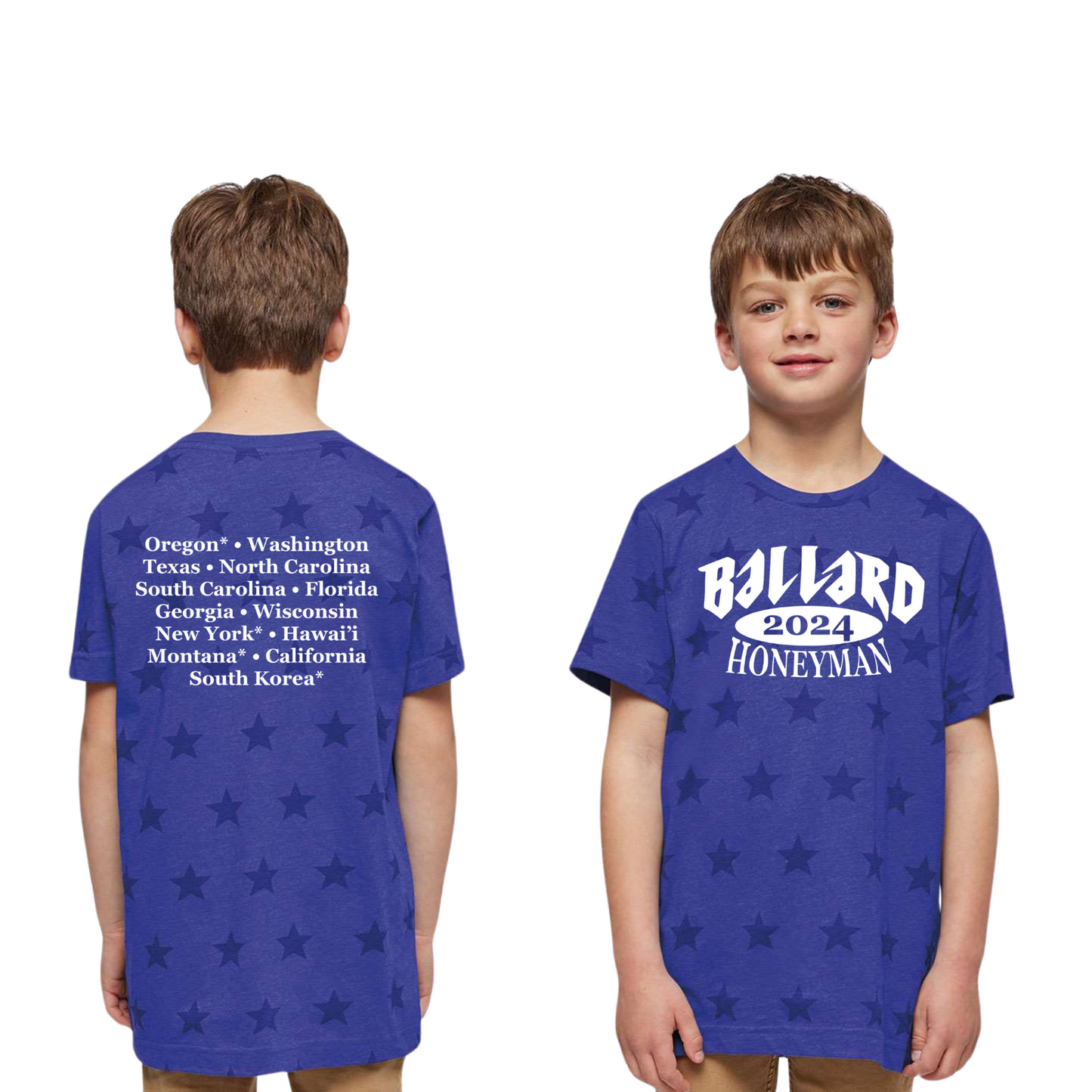 Ballard Code Five Star Print Tee with Screen Printed Logo on Front and Back