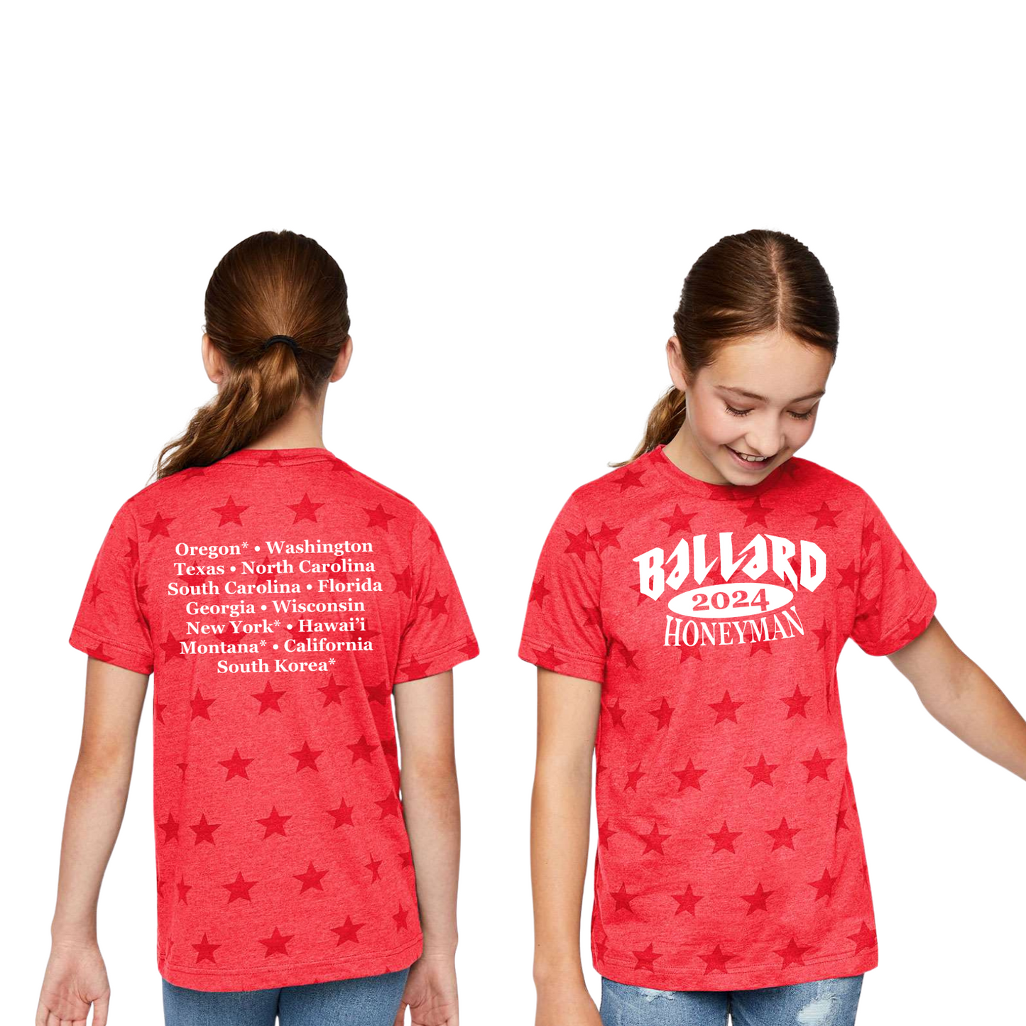 Ballard Code Five Star Print Tee with Screen Printed Logo on Front and Back