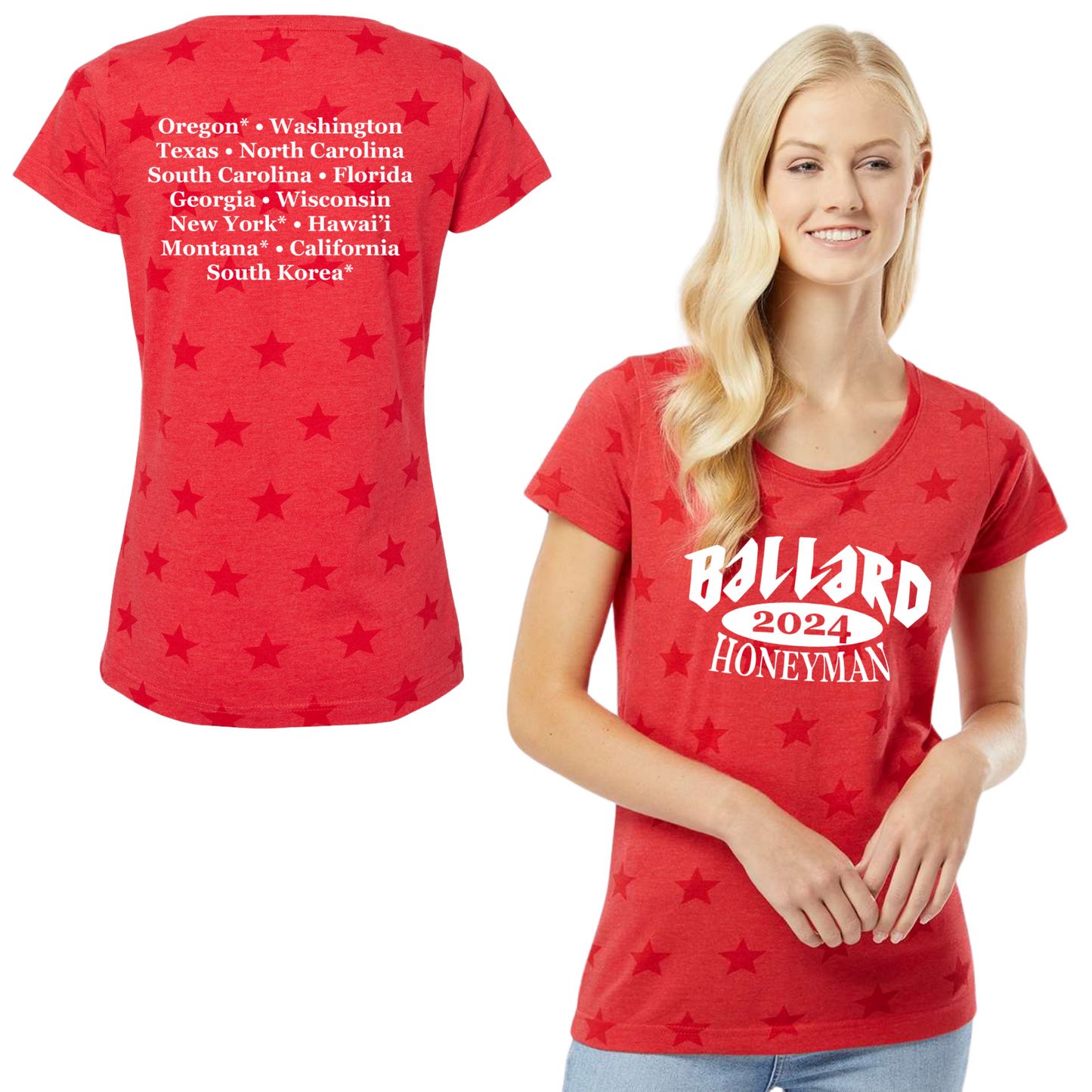 Ballard Code Five Star Print Tee with Screen Printed Logo on Front and Back