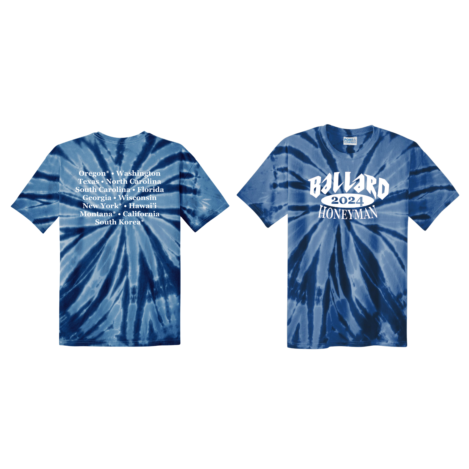 Ballard Port & Company Tie-Dye Tee with Screen Printed Logo on Front and Back