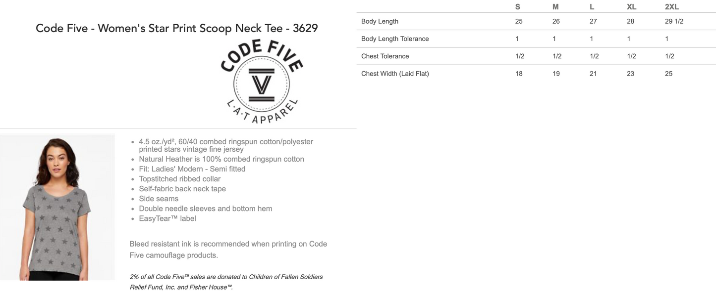 Ballard Code Five Star Print Tee with Screen Printed Logo on Front and Back