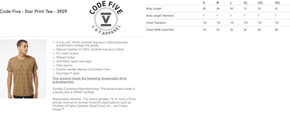 Ballard Code Five Star Print Tee with Screen Printed Logo on Front and Back