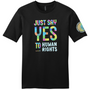 Wassmuth Tee with Human Rights Logo on Front and Finger Print Logo on Left Sleeve